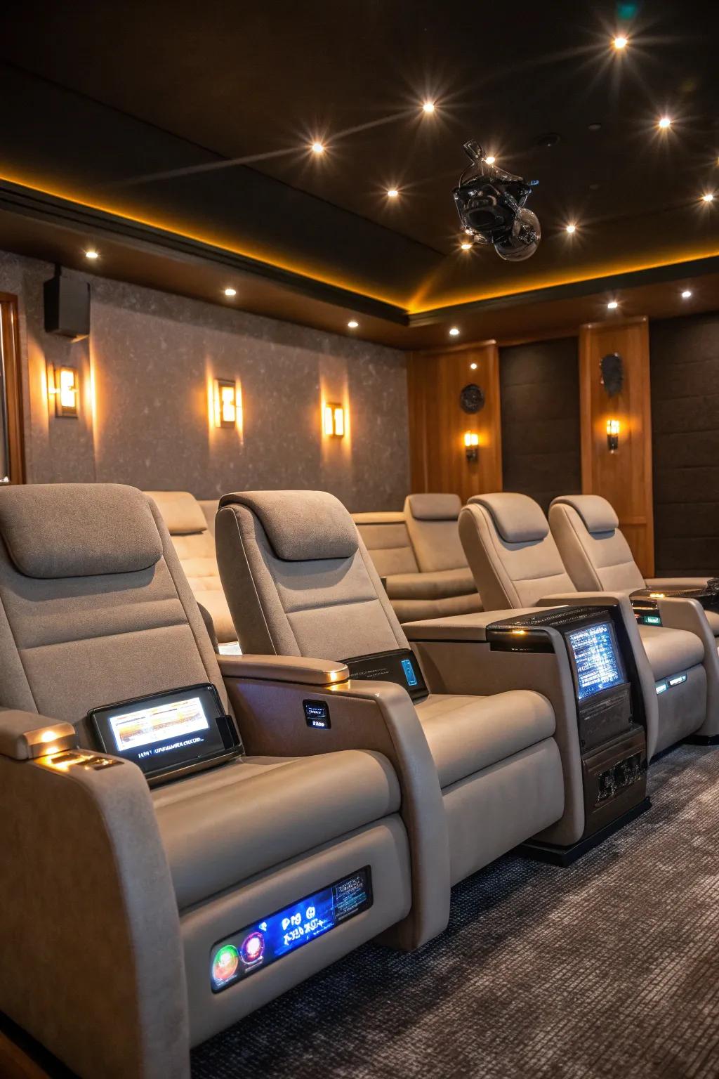 Innovative seating with built-in technology for the modern film aficionado.