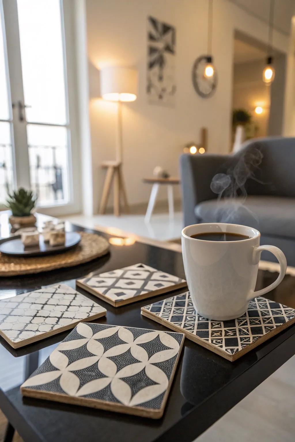 Chic coasters embody both utilitarianism and ornamental value.