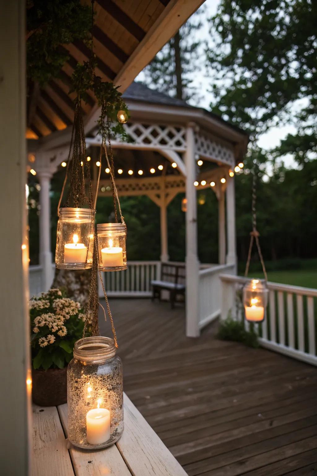 Mason jar lights introduce a rustic allure to any gazebo.