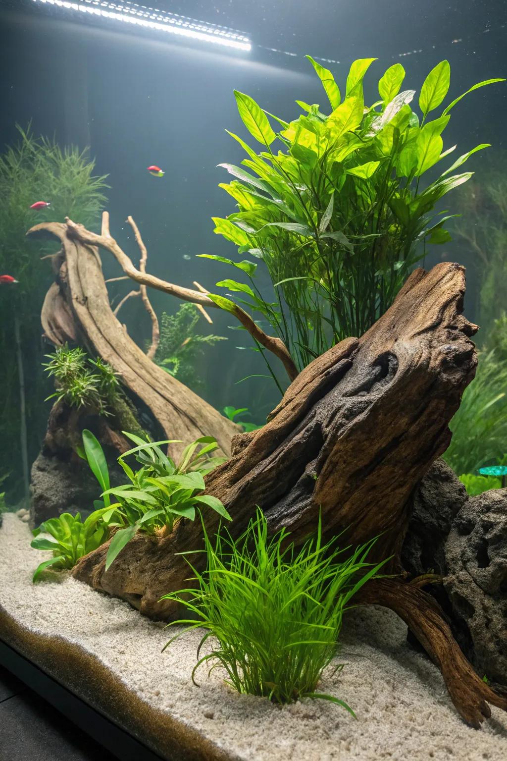 Root wood adds a mystical touch to your aquatic landscape.