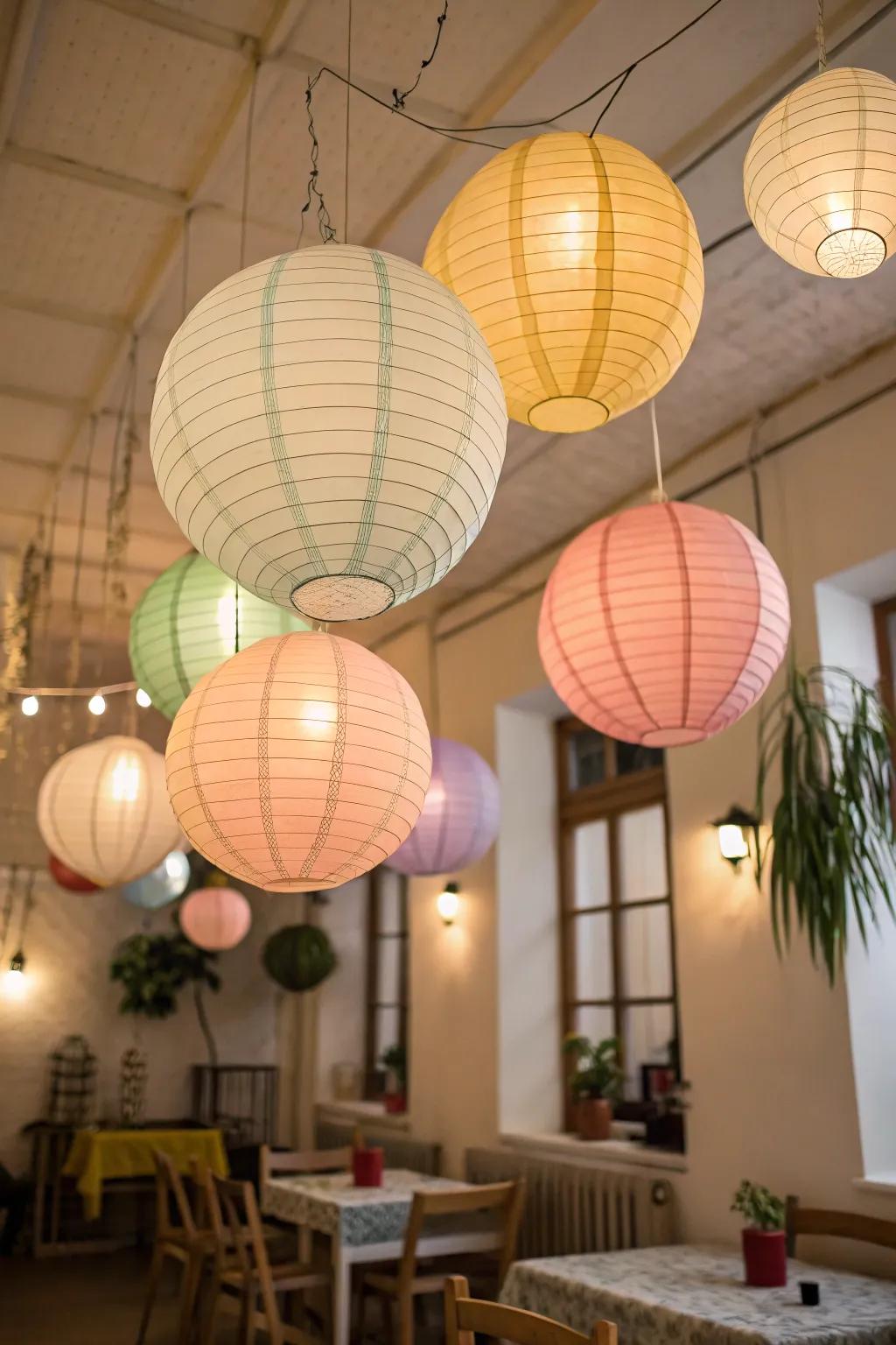 Playful lanterns adding a lighthearted charm to the decor
