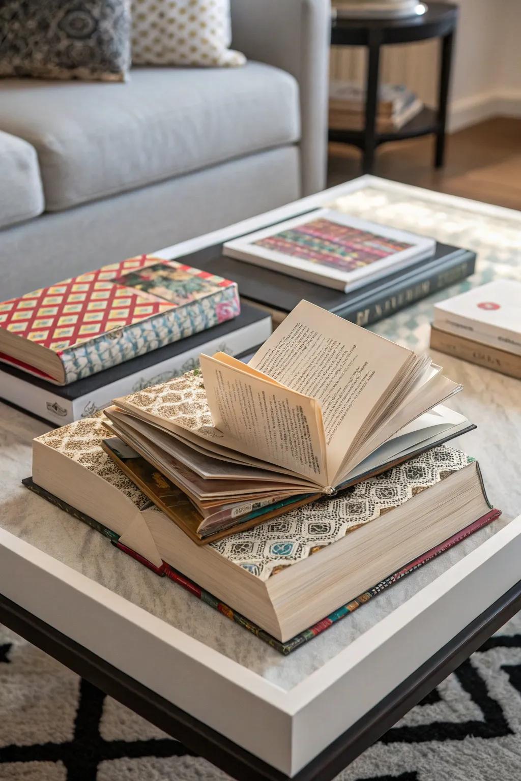 Interactive book jackets invite curiosity and engagement.