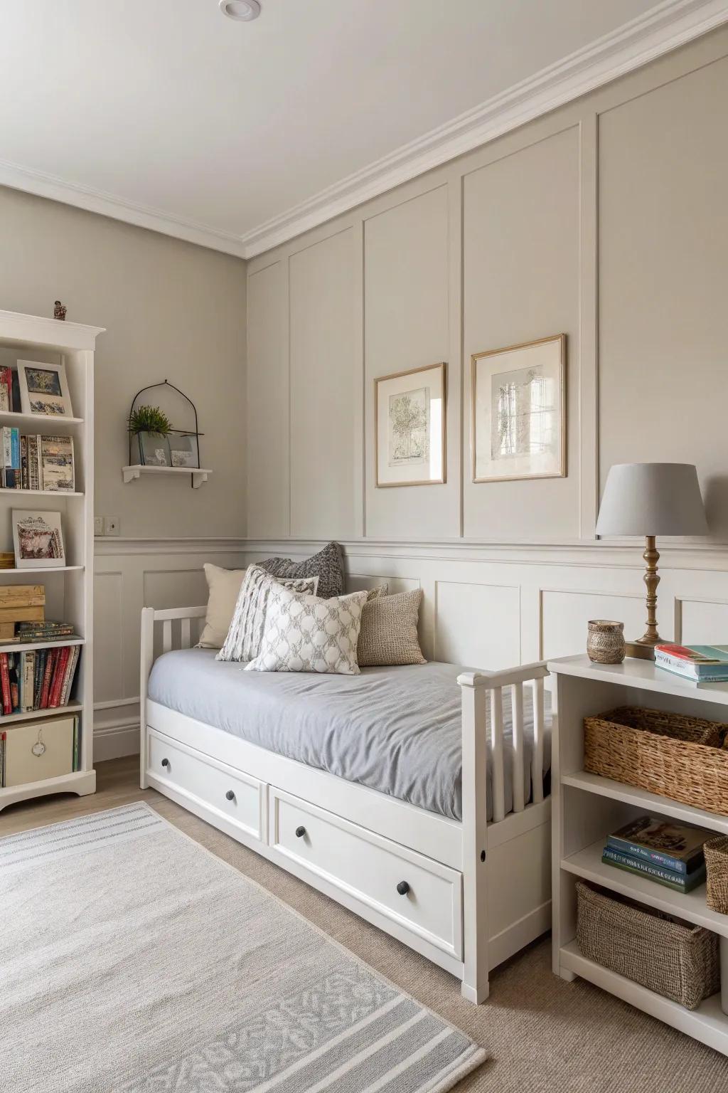Embrace simplicity via a modern minimalist daybed layout.