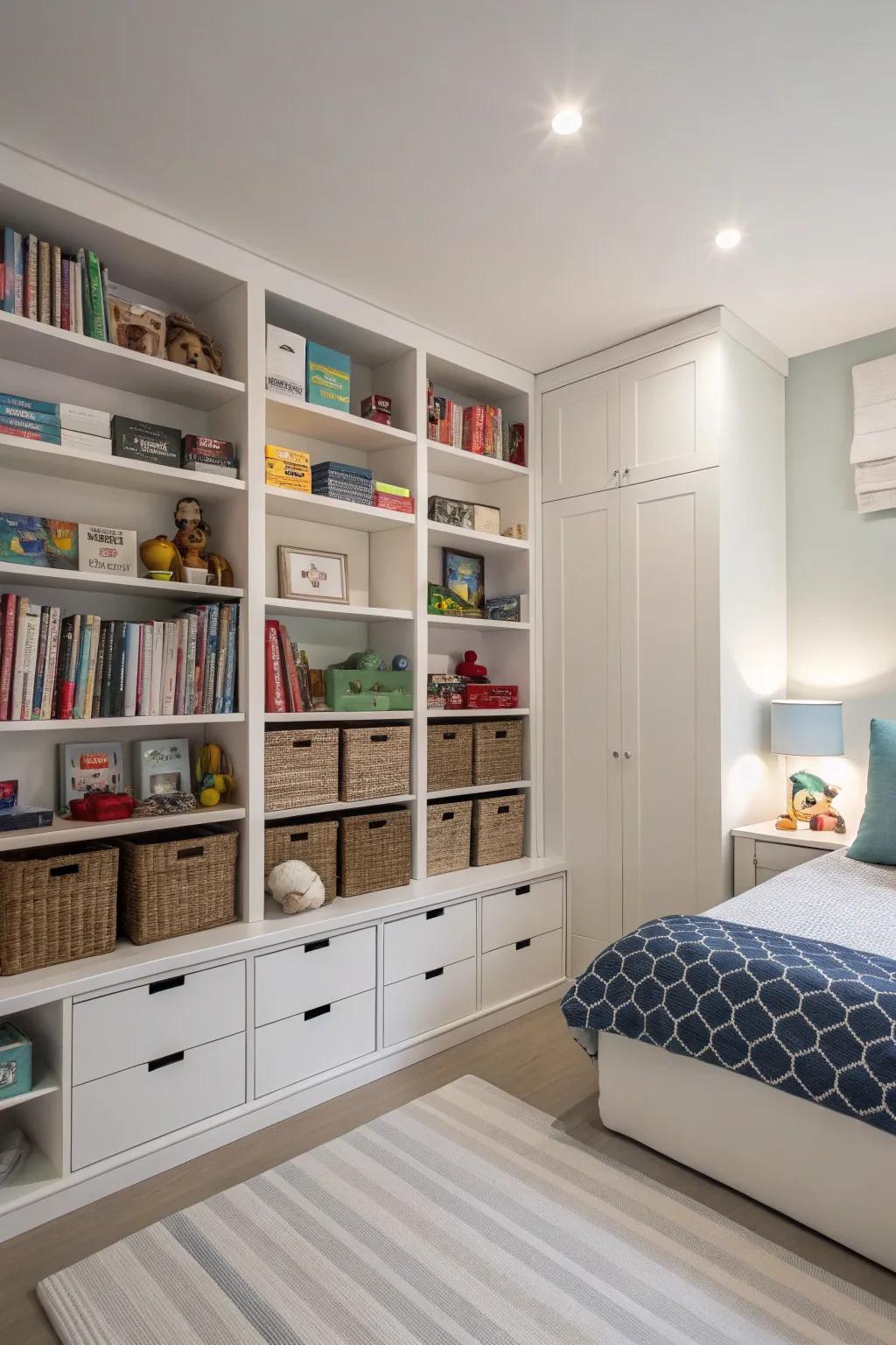 Astute storage solutions maintain a neat and clutter-free boy's bedroom.