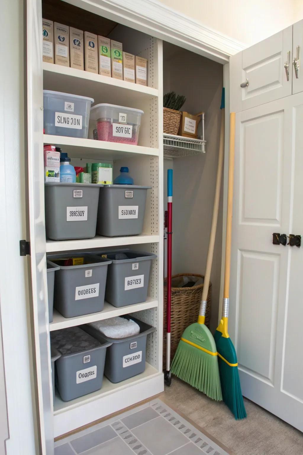Labels constitute the linchpin in sustaining order within your broom closet.