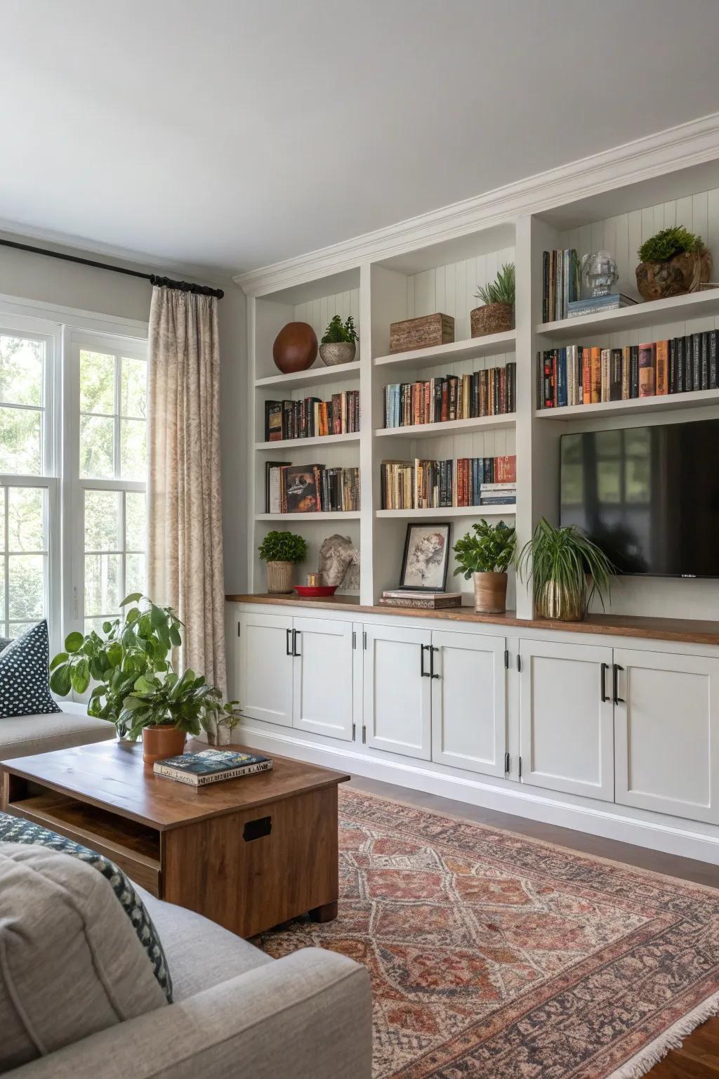 A mix of open and closed storage provides both elegance and functionality.
