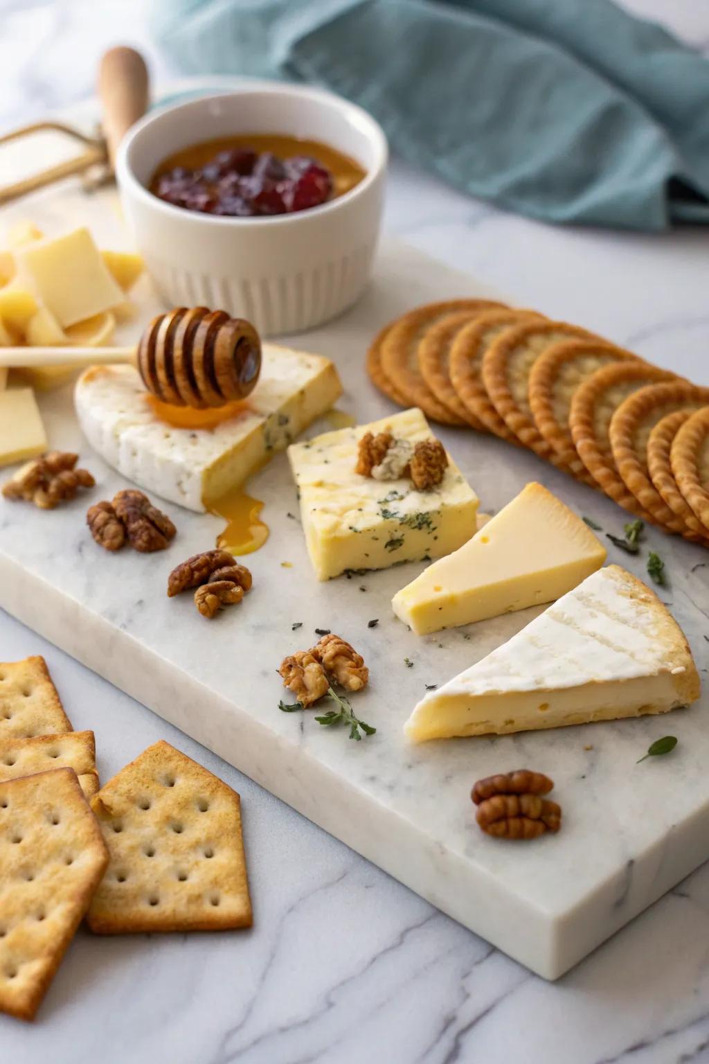 A honeybee-themed cheese board for an elegant touch.