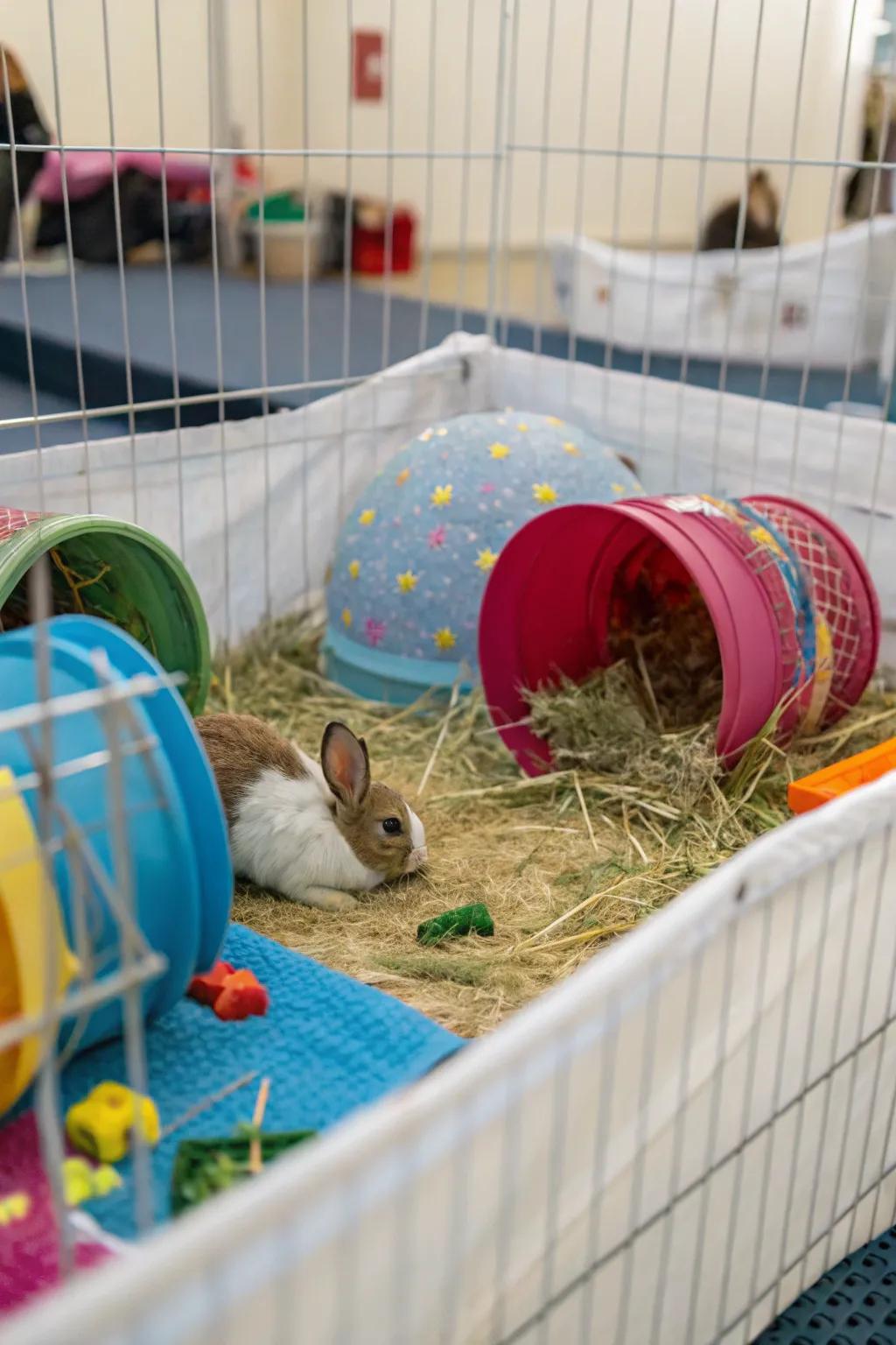 Engaging toys offer entertainment and stimulation for bunnies.