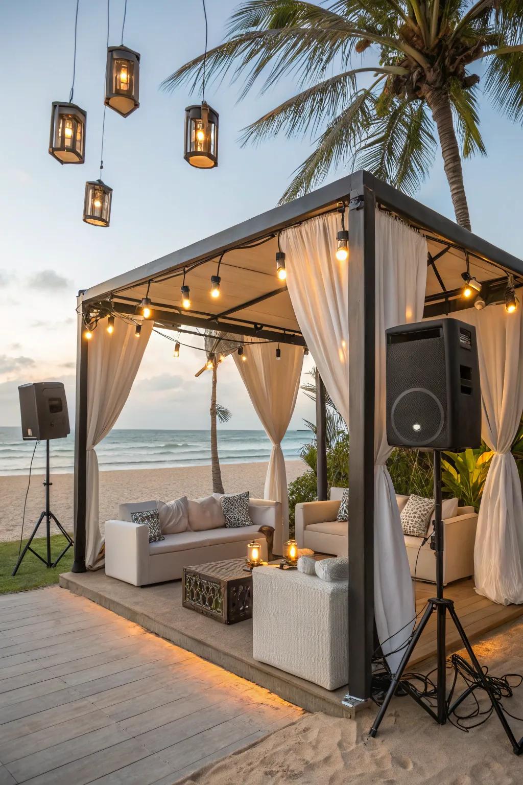 A contemporary cabana equipped with intelligent technology for ultimate convenience.