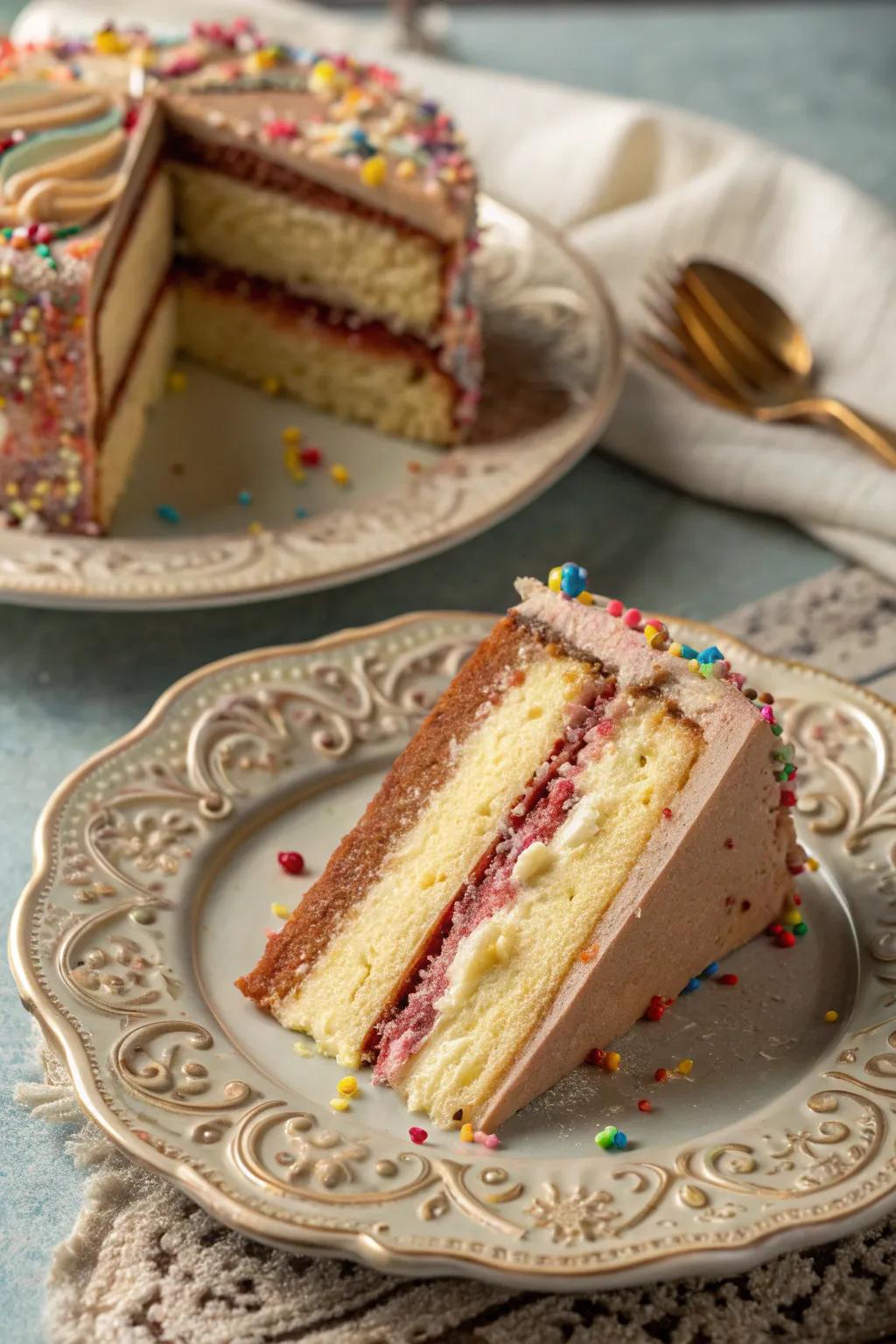 Layering provides a dynamic and sophisticated touch to your cake presentation.