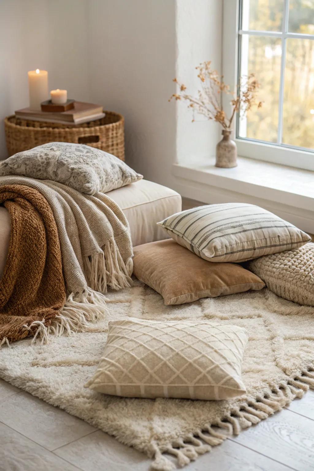 Treat your senses with soft textures in your tranquil corner.