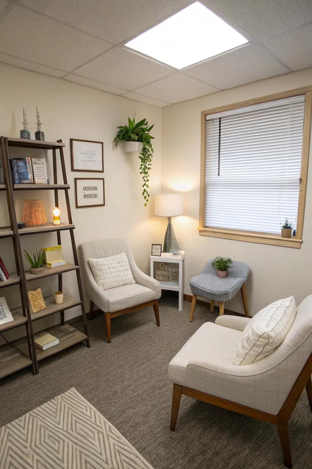 A tidy, focused area is fostered by minimalist furnishings.