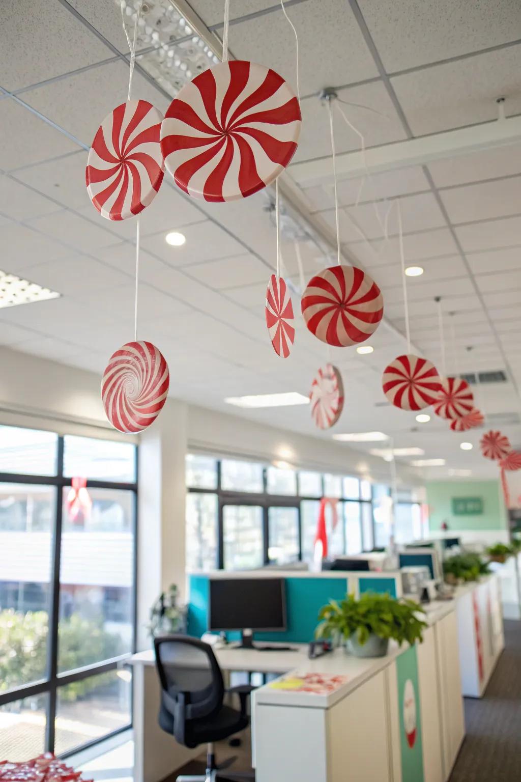 Incorporate a spirited variation through suspended peppermint spirals.