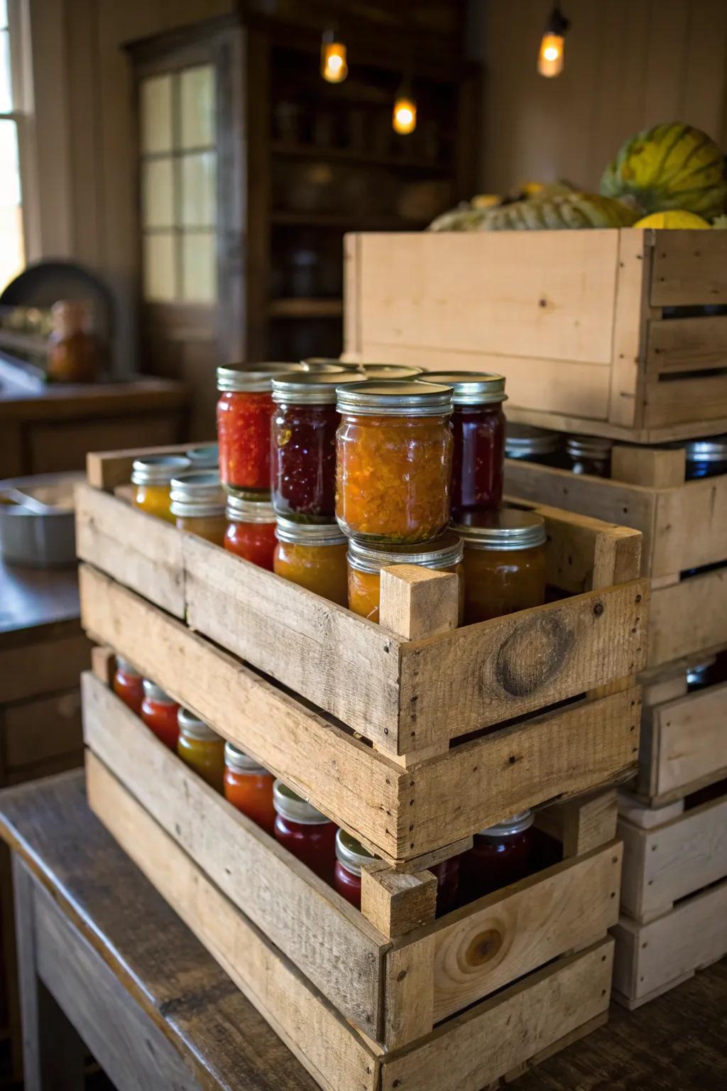 Incorporate a farmhouse ambiance into your home with rustic lumber bins.