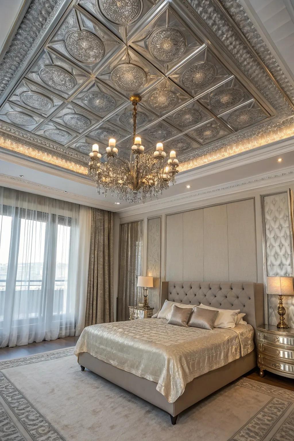 A space showcasing alloyed ceiling embellishments imbuing a lavish impression.