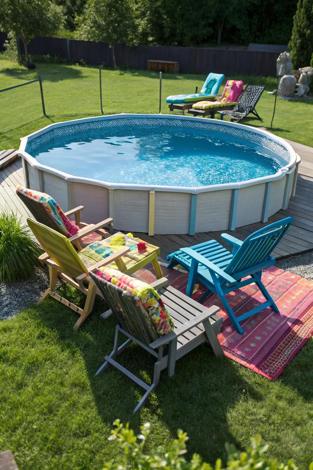 Relaxing seating encourages repose by the pool.