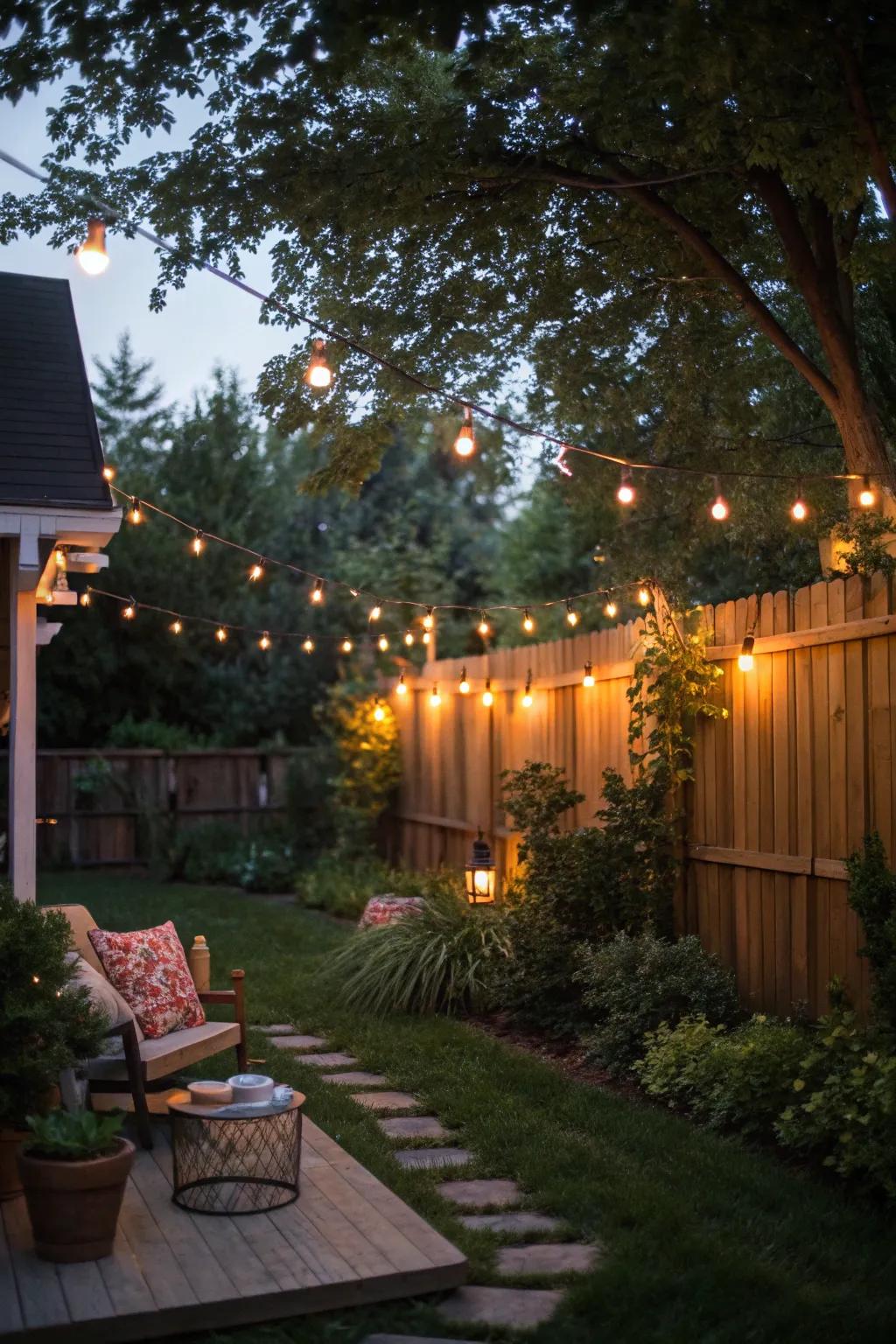 Festoon illuminations transmute your yard into a secluded, captivating sanctuary.