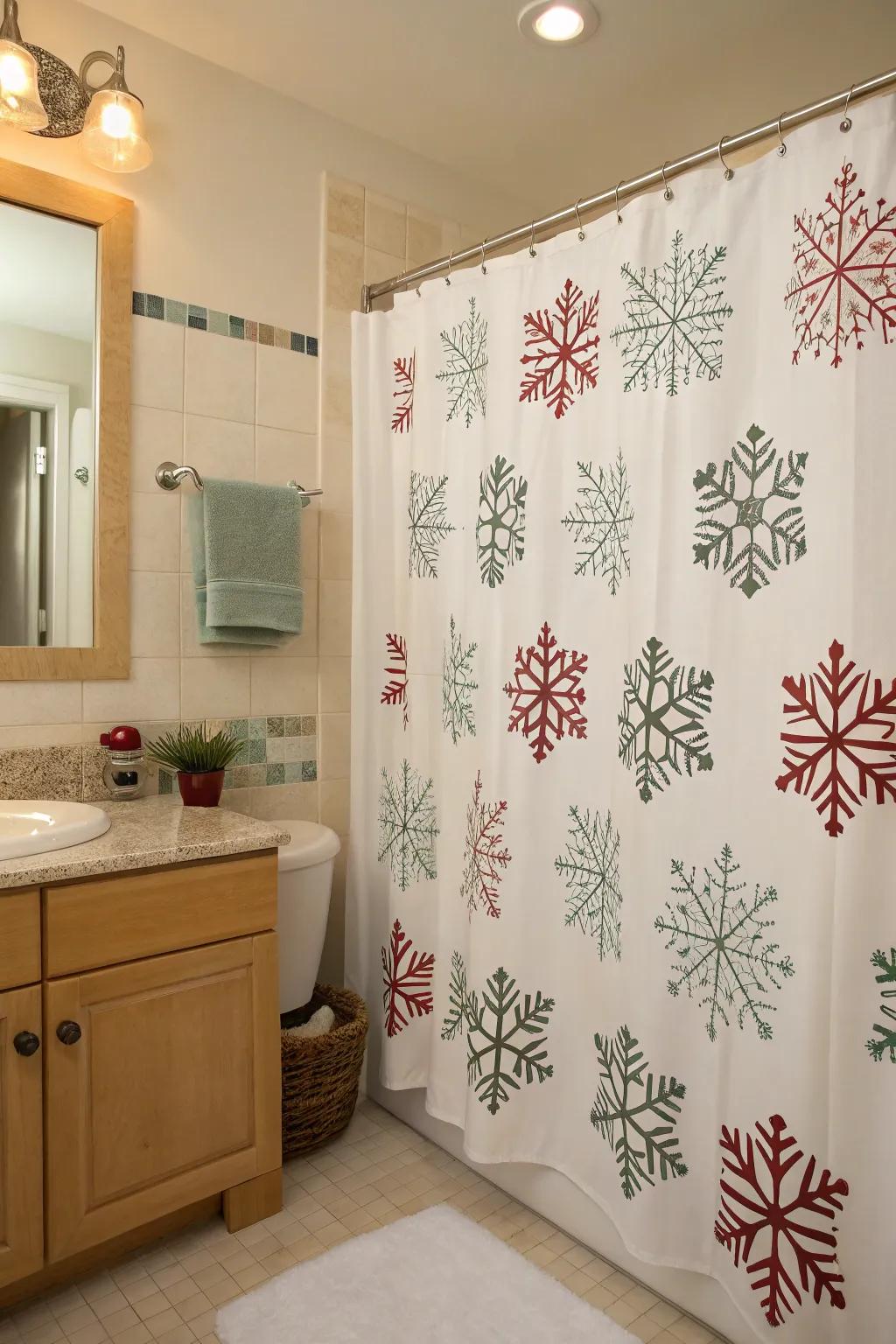 A seasonal shower curtain can be a game-changer in holiday aesthetics.