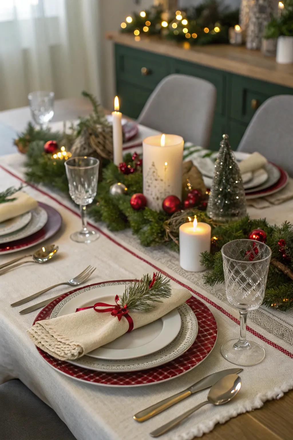 Tiered place exhibits contribute profundity and flair to the table.