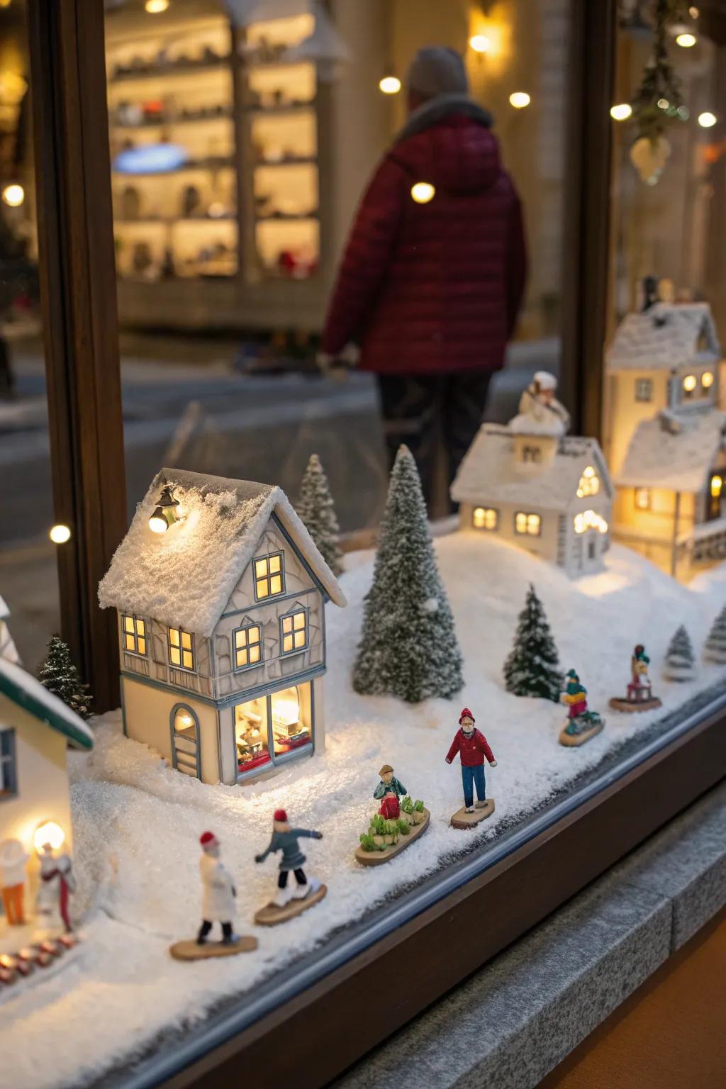 A scaled festive hamlet crafts an engaging window scene.