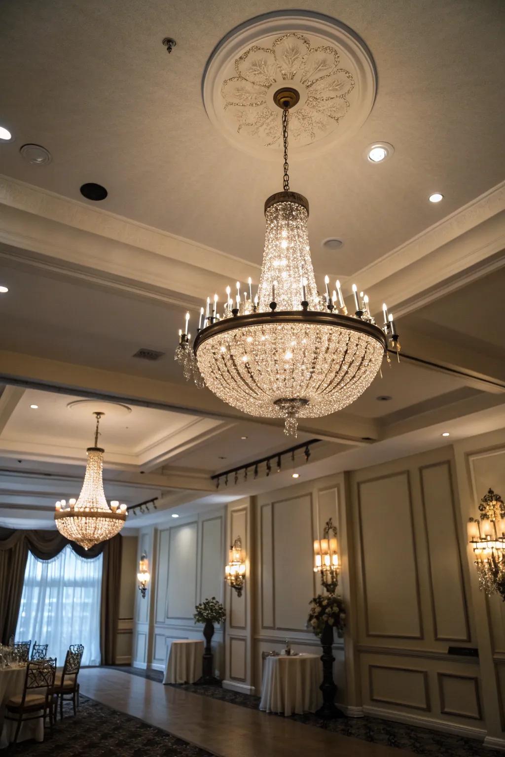 Refined lighting fixtures elevate the coastal chic design.