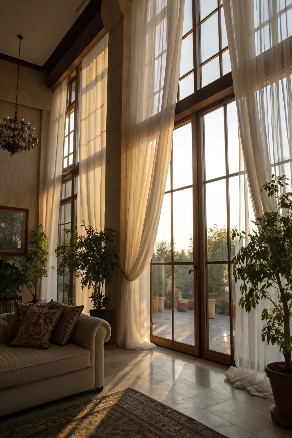 A bright space with airy window coverings that amplify unaltered illumination.