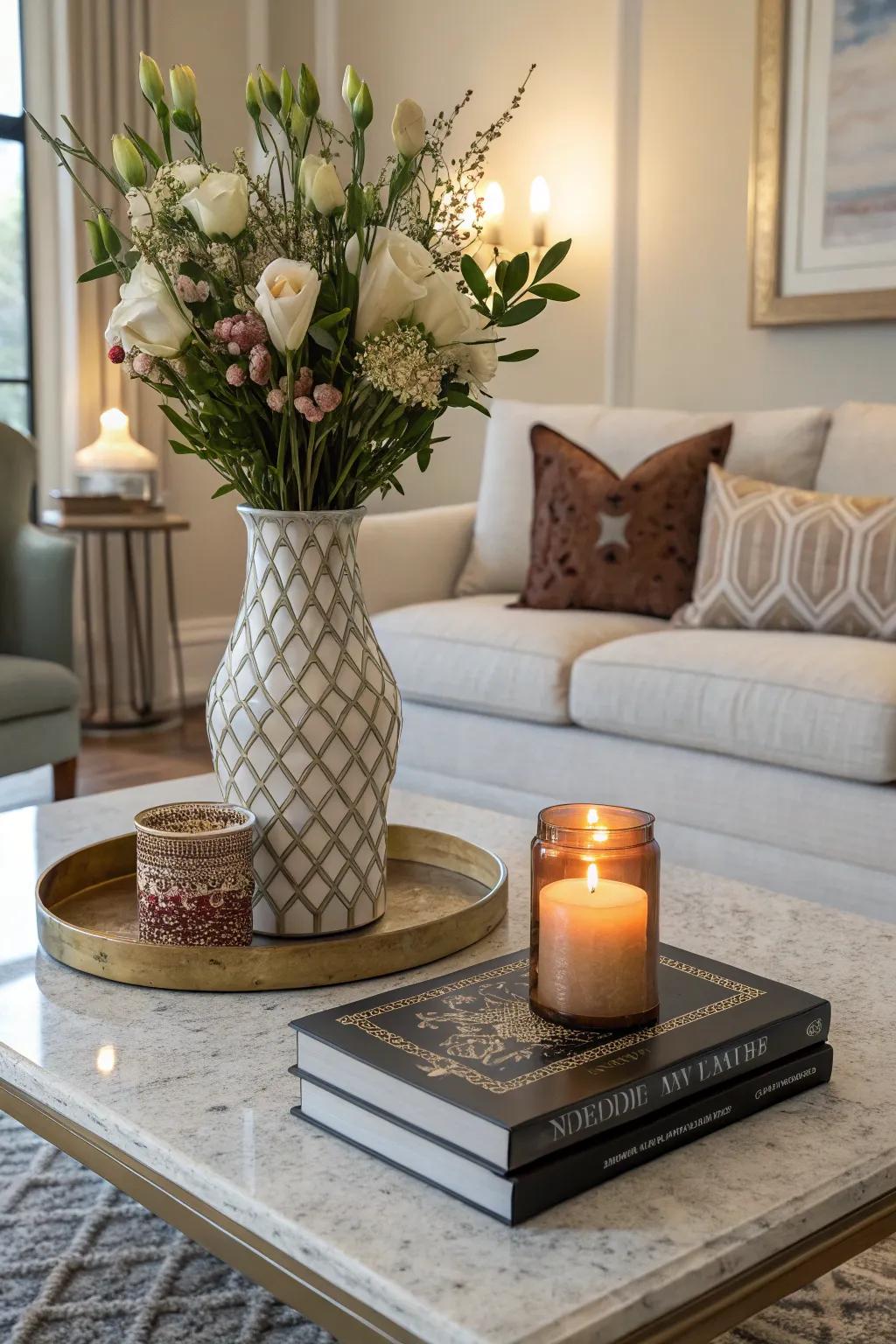 Your table gains depth and appeal from its varied heights.