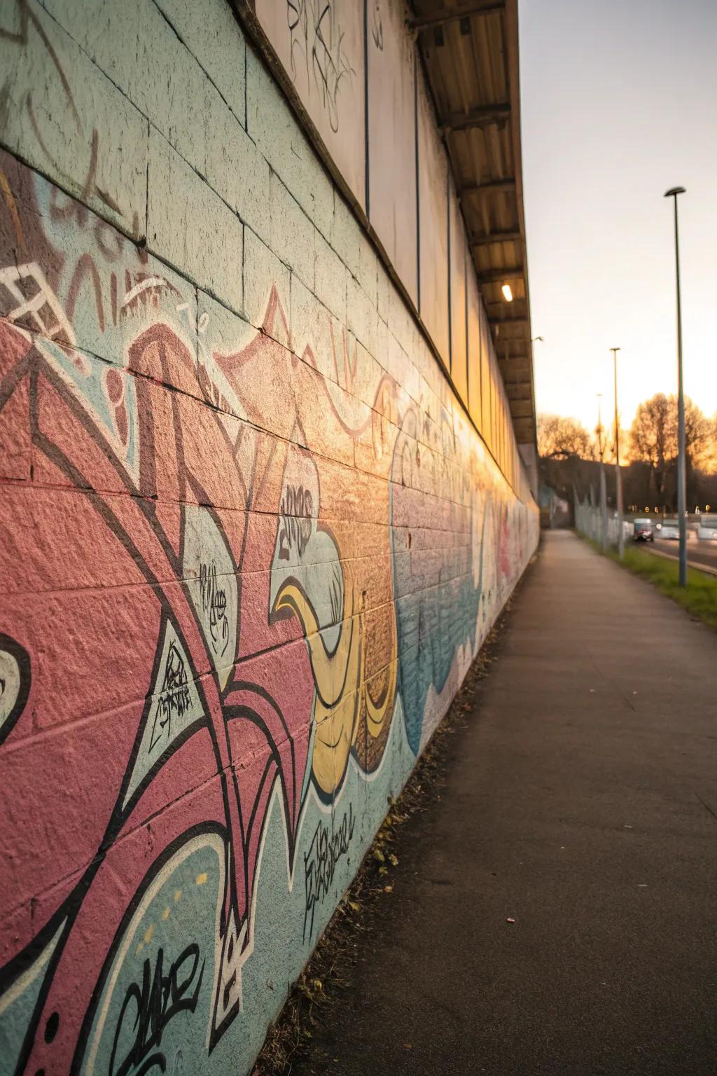 A study wall enhanced by harmonious color graffiti art.