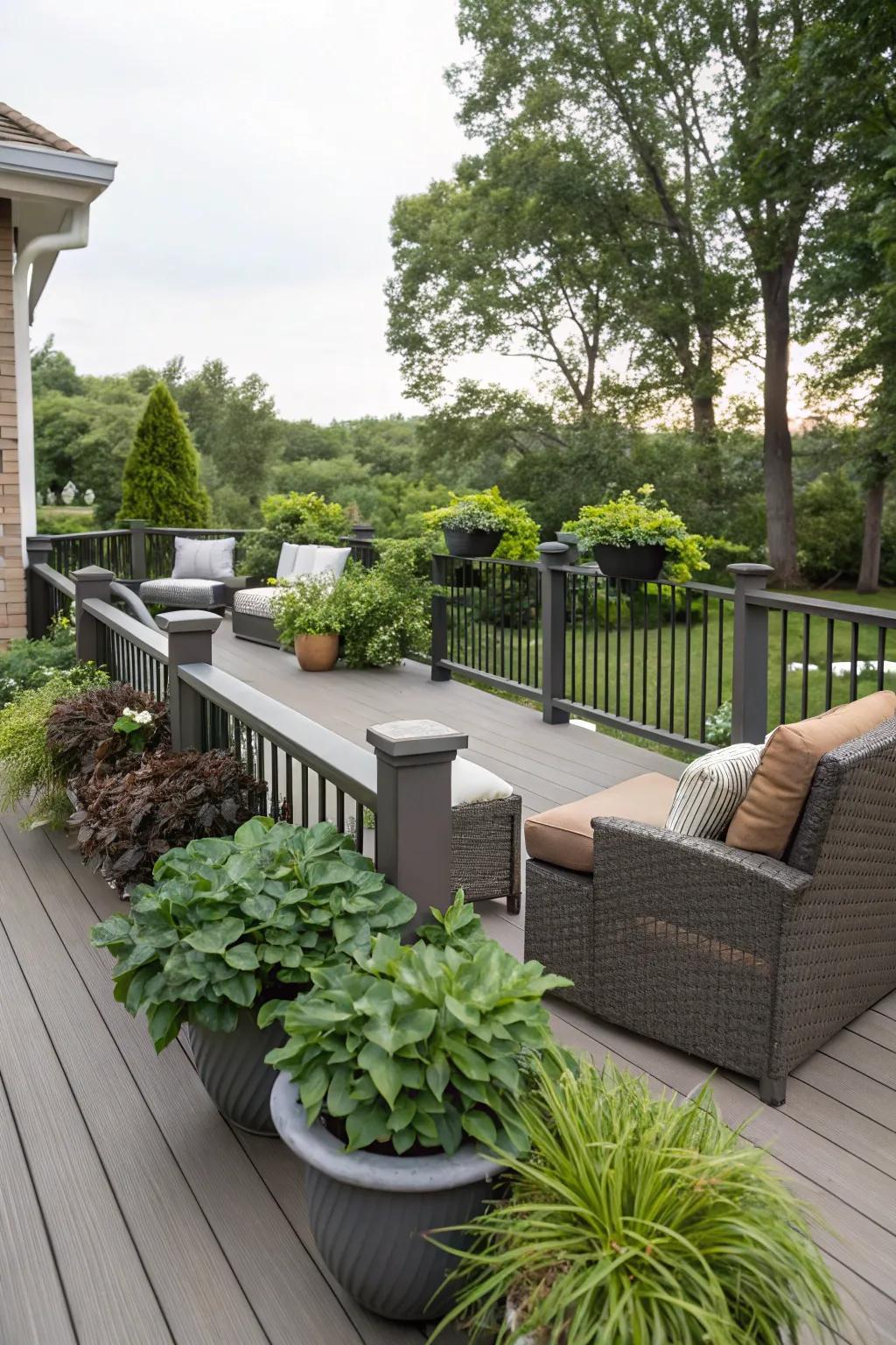 Harmonize your borders through decorative plant containers and furnishings for a tailored ambiance.