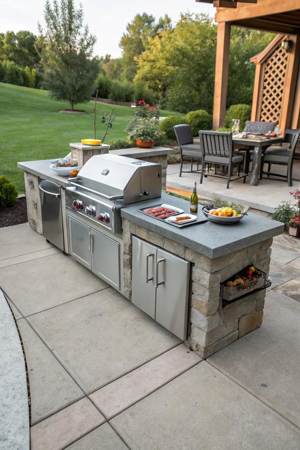 An outdoor cooking setup increases your patio’s practicality.
