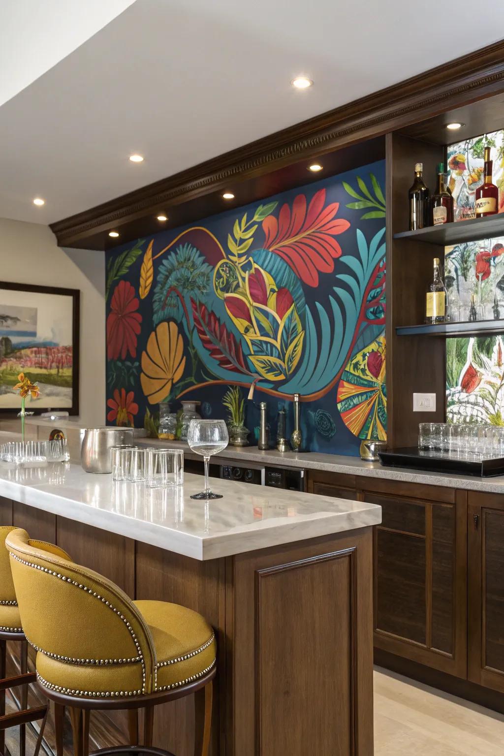 Make a bold statement with an artistic bar backdrop.