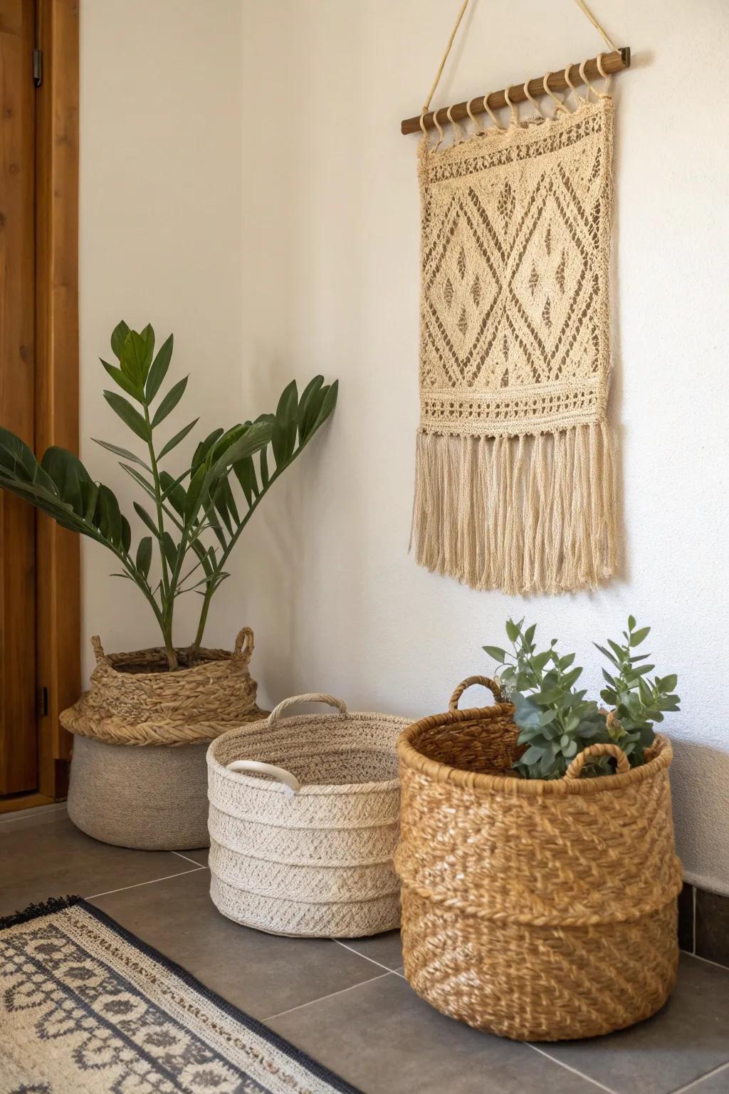 Introduce texture for a snug and inviting corner.