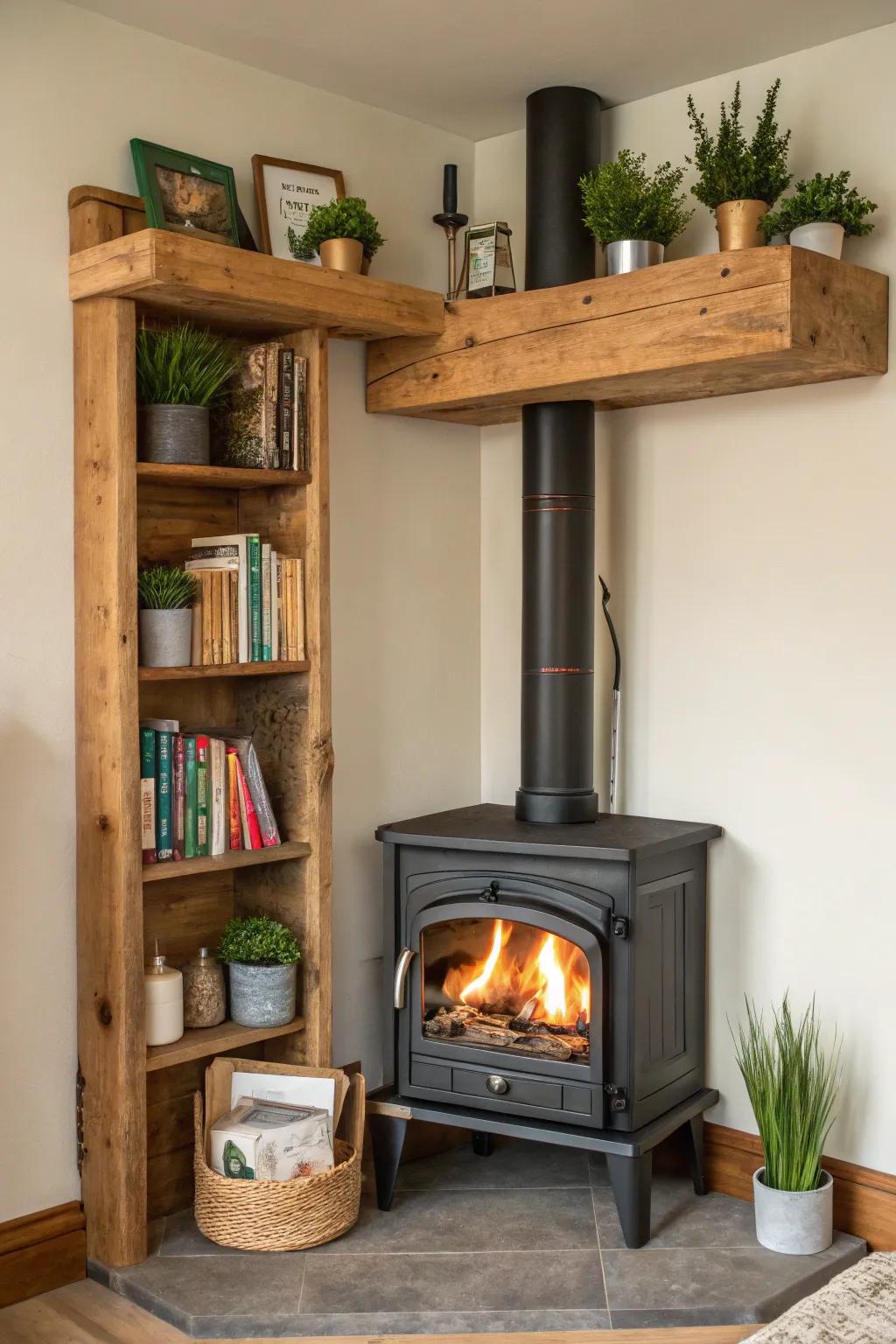 Elevated ledges introduce a decorative accent to your heater alcove.