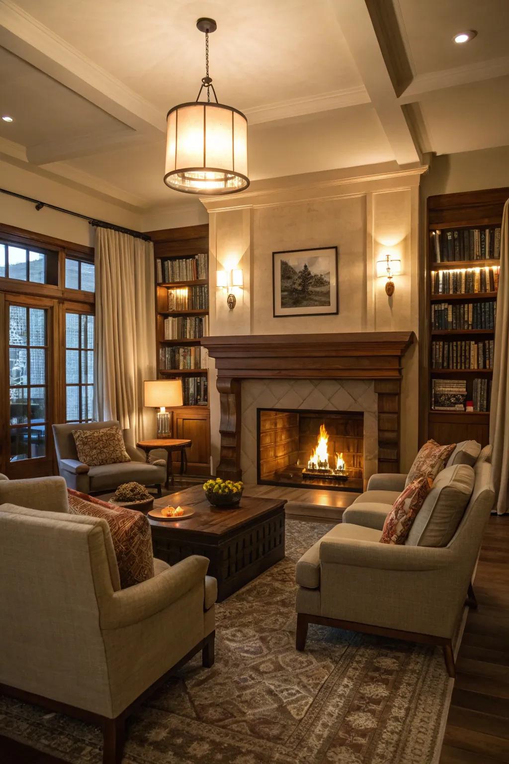 A fireplace serves as a warm and welcoming center point in any room.