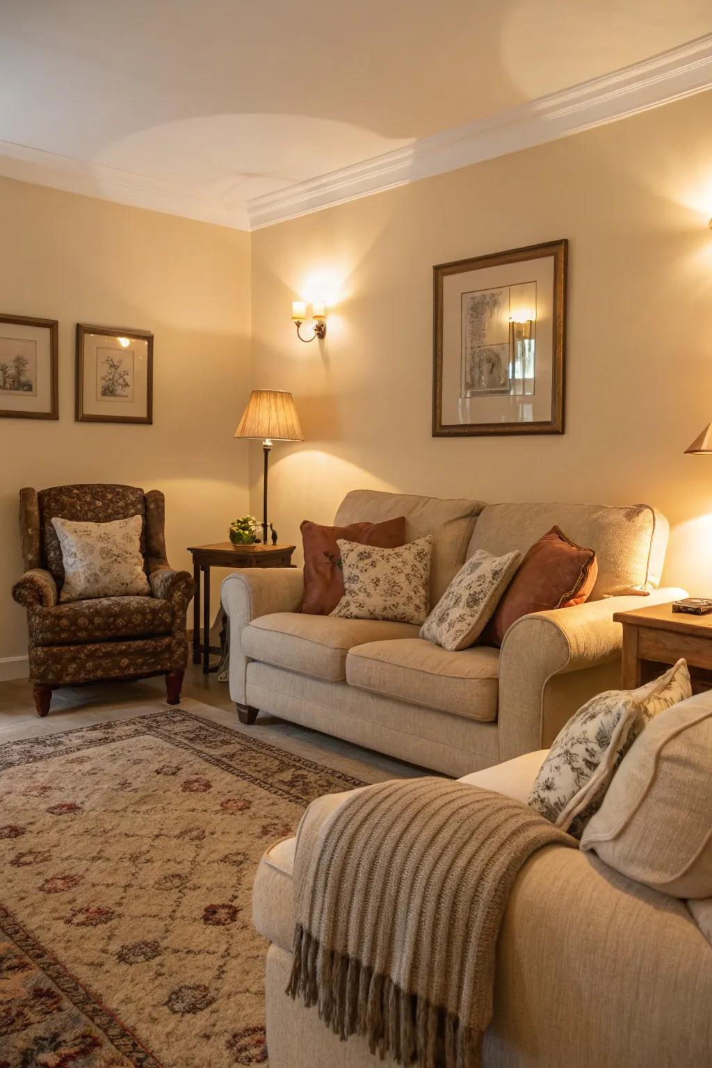 Radiant lighting engenders a soothing glow.