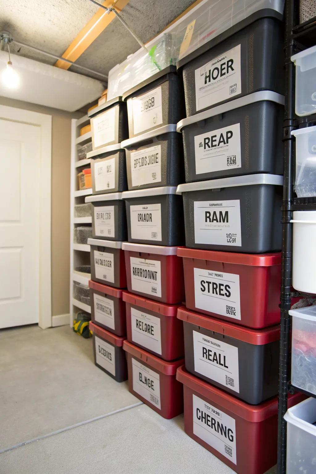 Labels mean that you can easily locate items in a filled underhouse area.