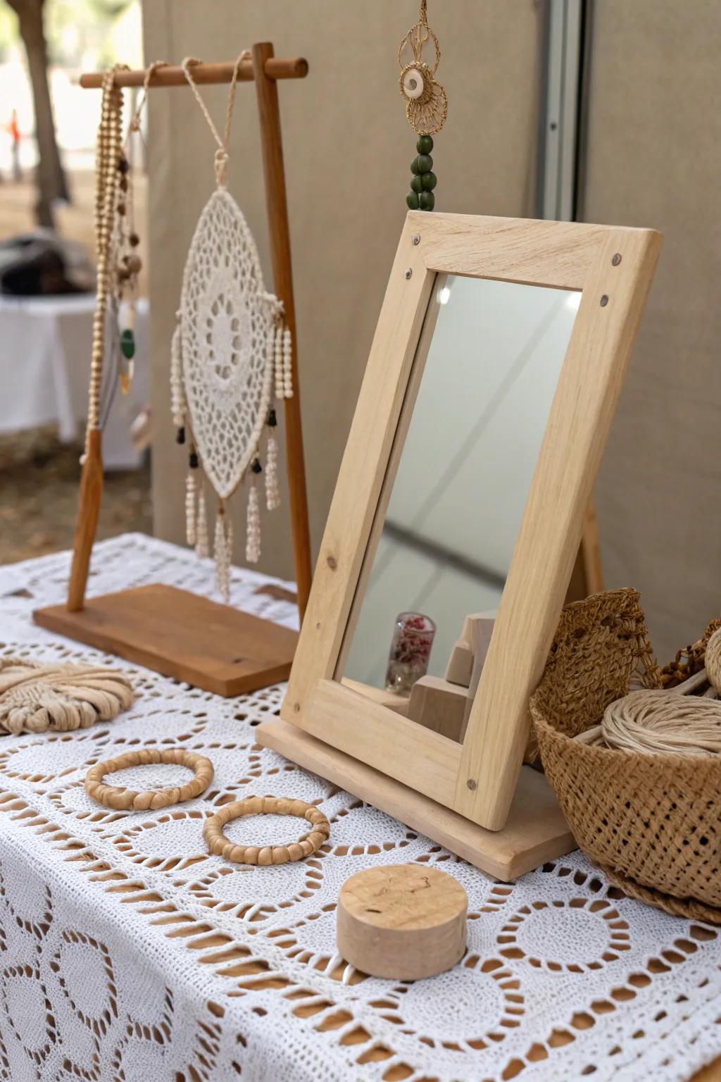 Reflect elegance and charm with this interactive reflection spot, suitable for presenting your crochet masterpieces!