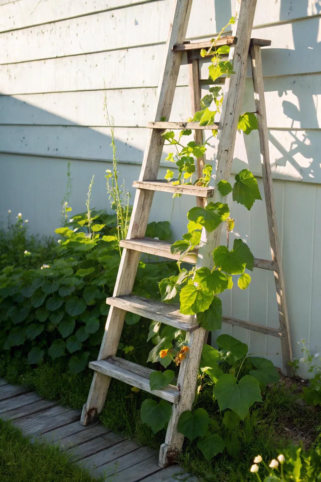 Revitalize your garden with a touch of countryside allure: The reclaimed stair frame support.