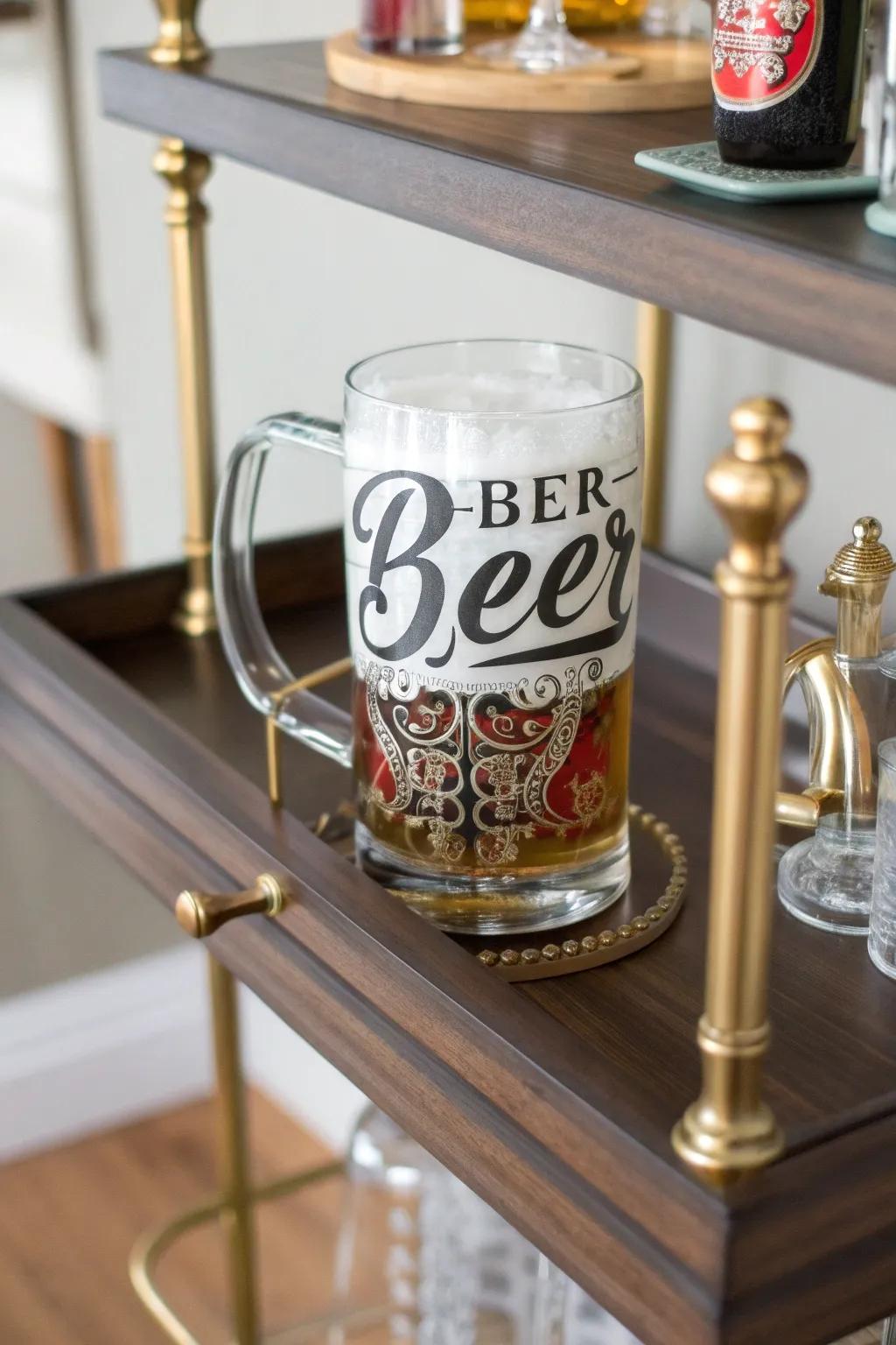 Innovative typography infuses artistic elegance into beer mugs.