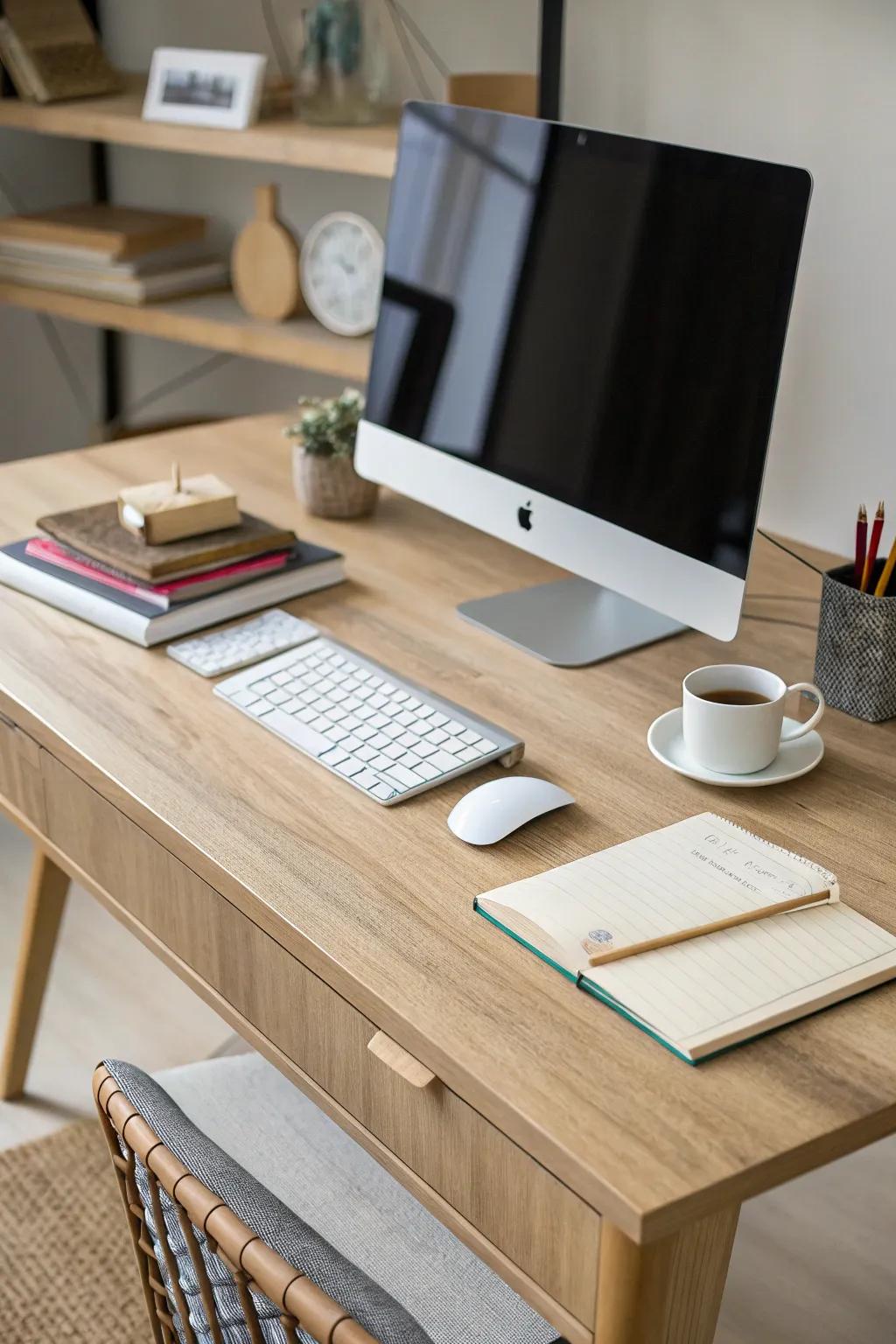 A distinctive desk with uncluttered lines elevates your PC setup.