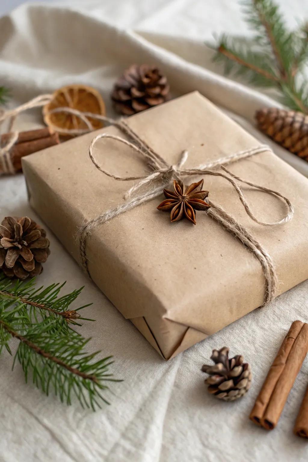 Elevate your gift-giving with the rustic charm of cord and woodland essence. Simple, natural, and utterly delightful.