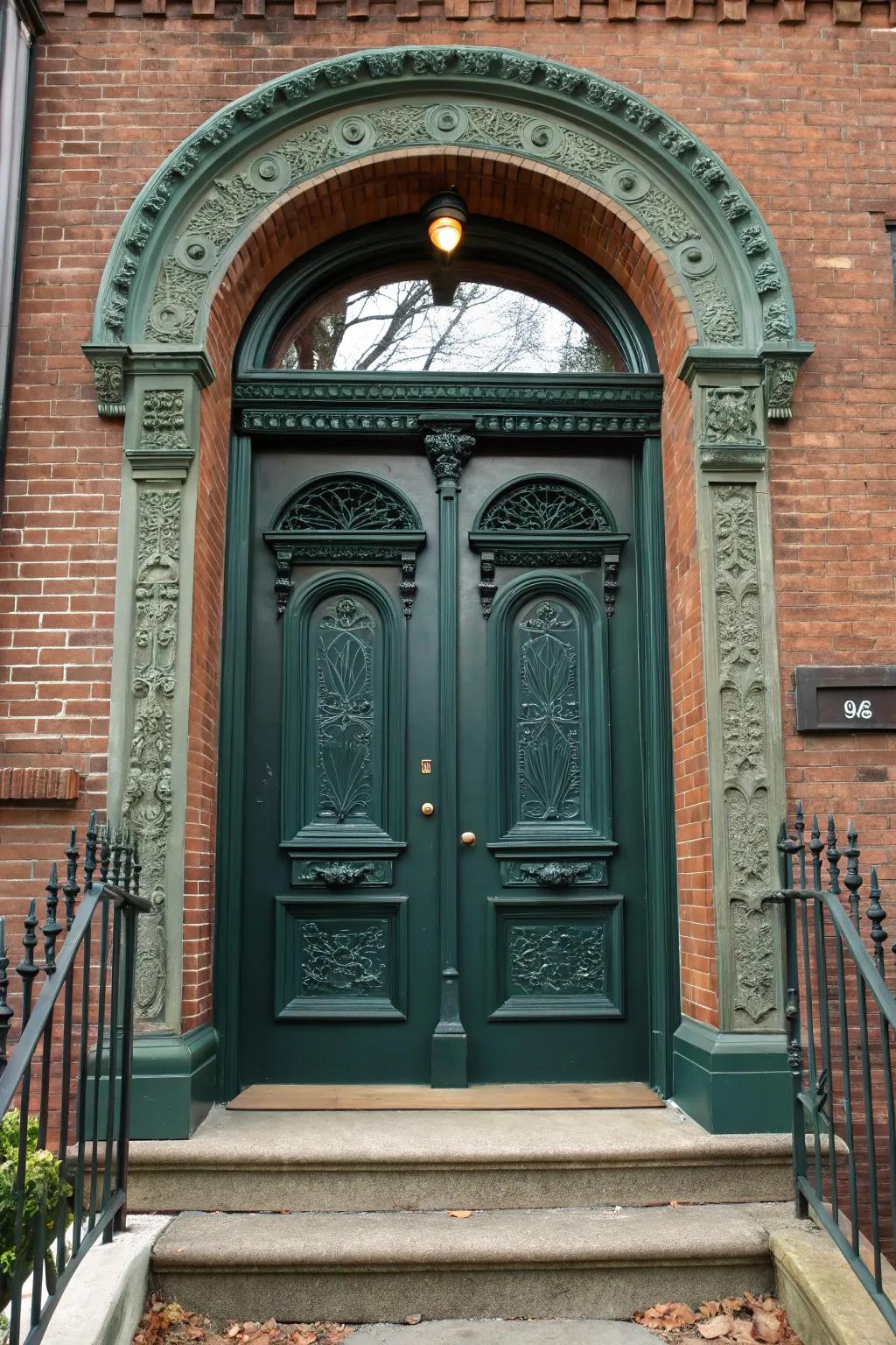 Arched lines exquisitely showcase the entry’s architectural details.