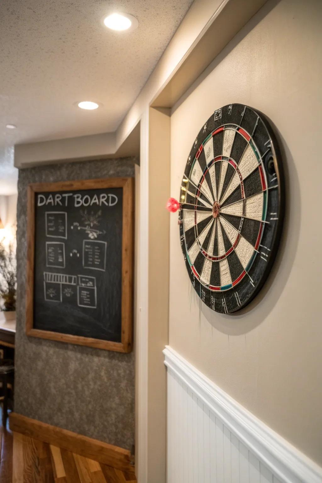A board for notes adds functionality and charm to your dart board setup.