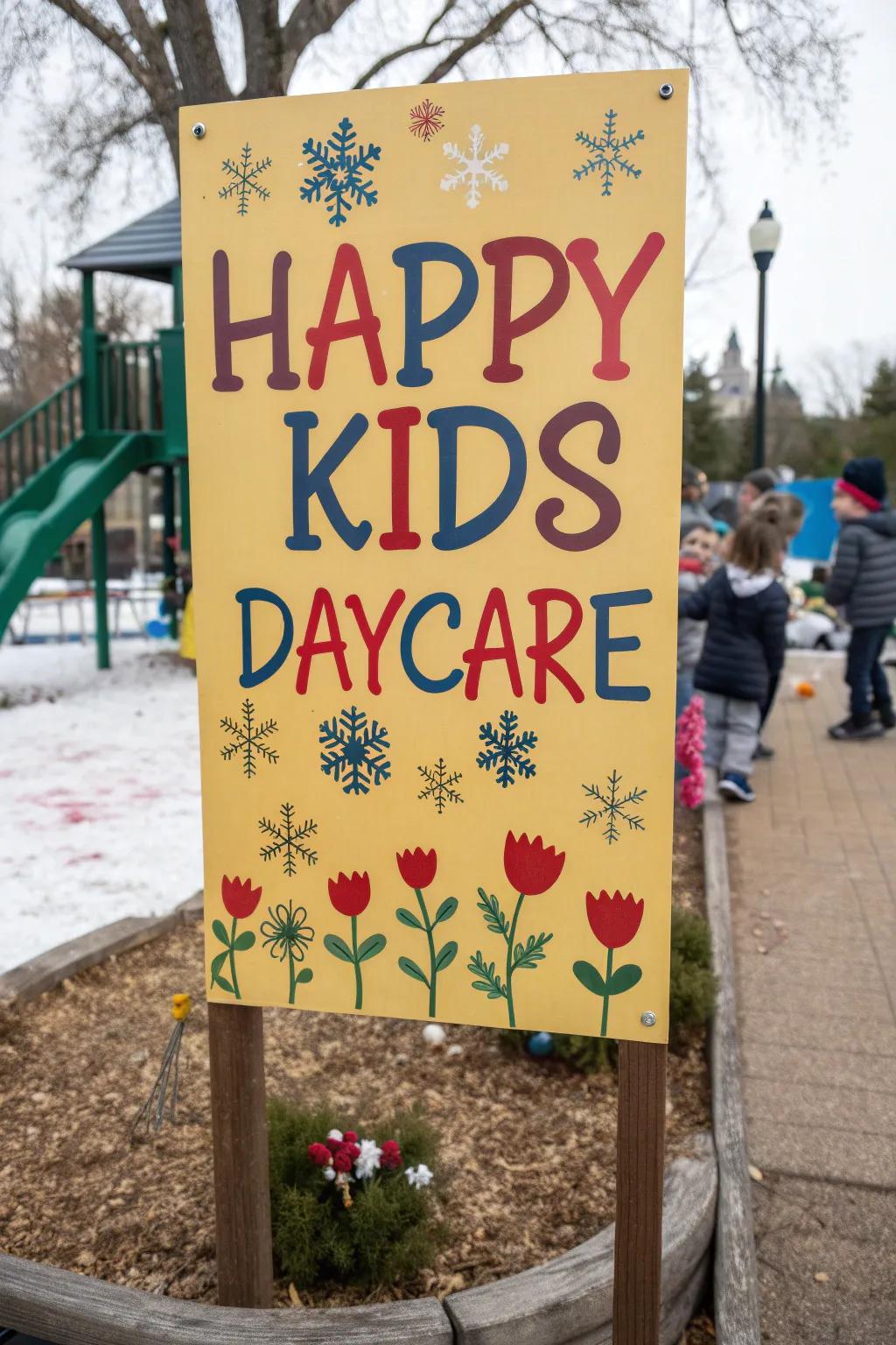Seasonal embellishments on the daycare emblem infuse a dash of festivity and fervor.