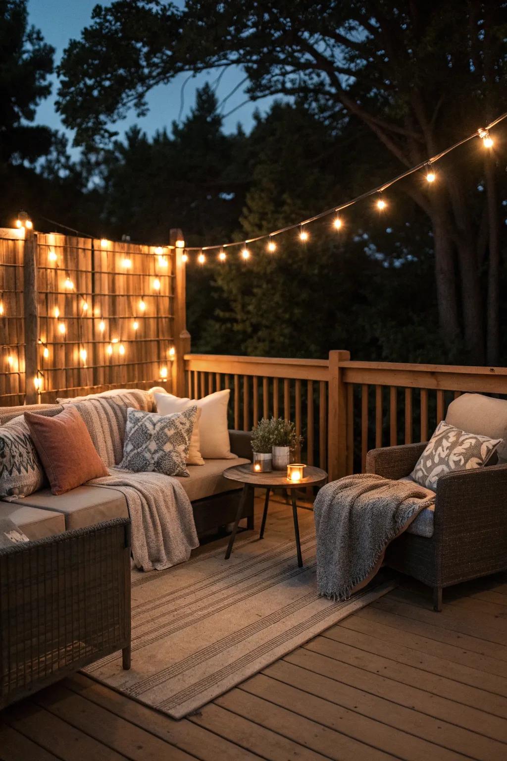 Subtle illumination elevates the charm of a seclusion partition.