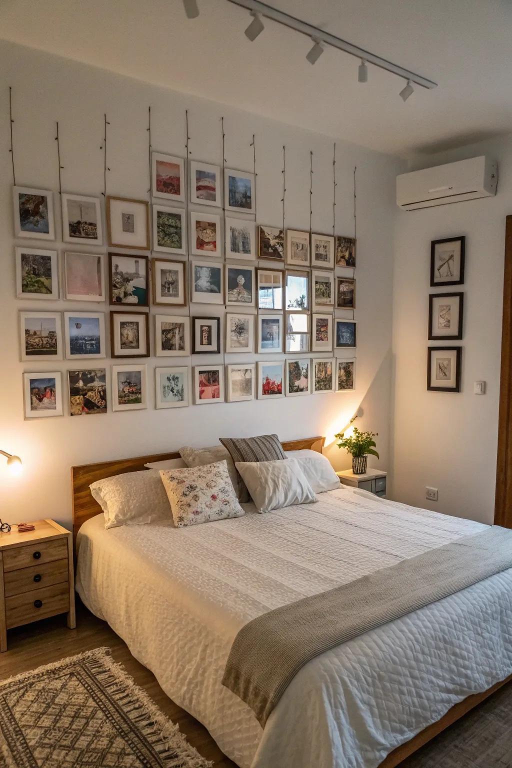 A photo display contributes a personal element to your bedroom.