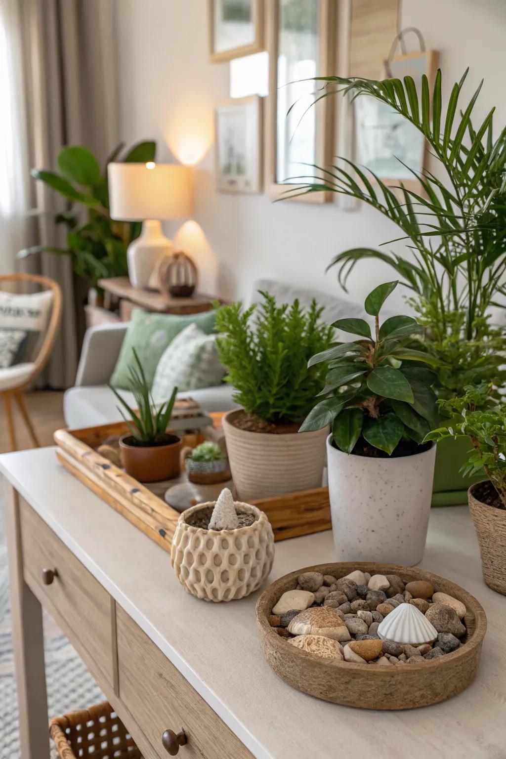 Botanicals add a refreshing element to your living room workspace.