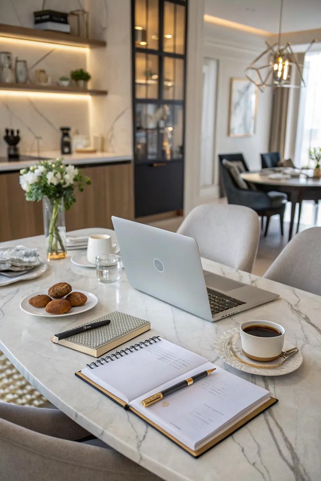 Unite work and dining to enhance space utilization.