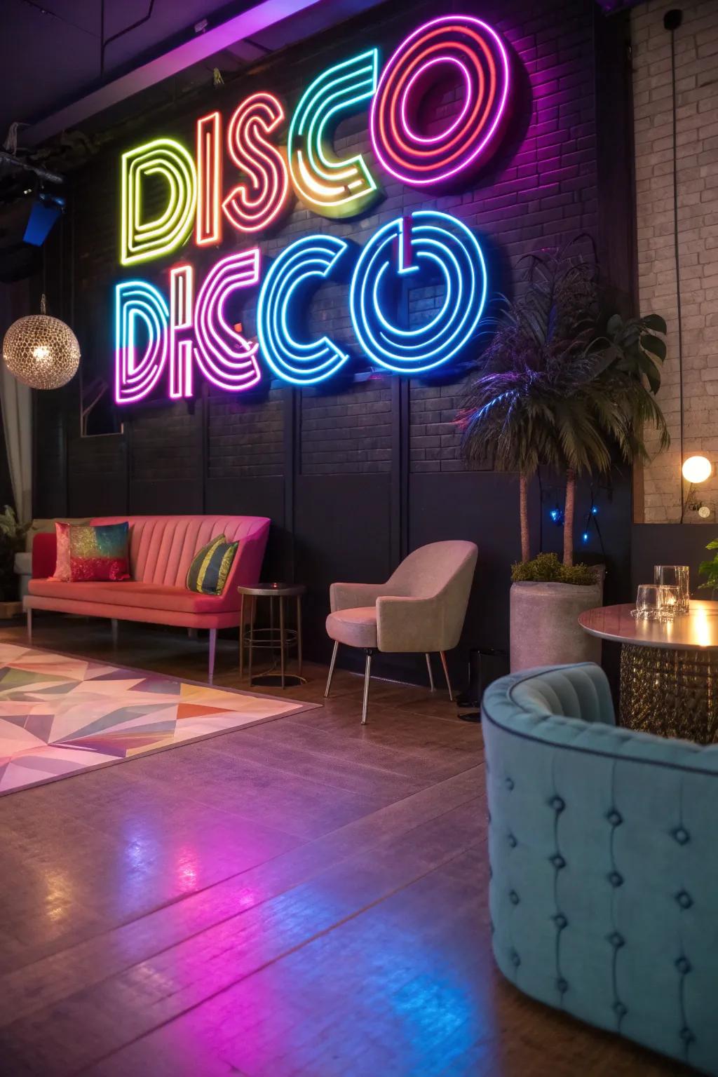 A radiant script backdrop crafts a social media-worthy location for celebratory snapshots.