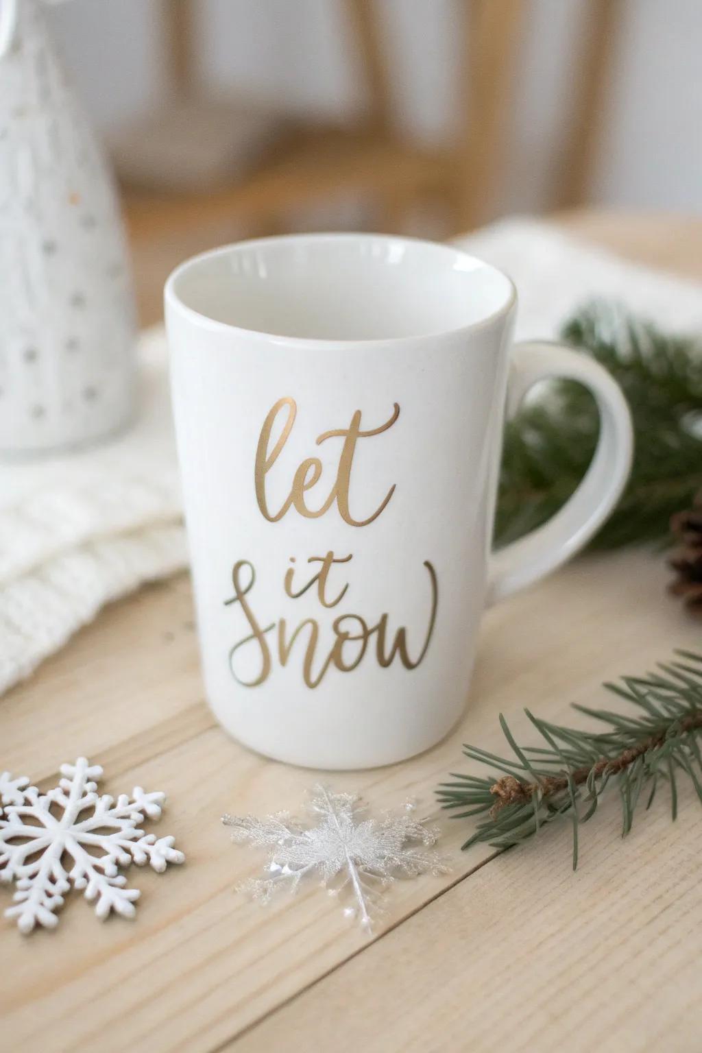 Savor each sip in vogue via this elegant DIY holiday mug, ideal for those comforting winter moments.